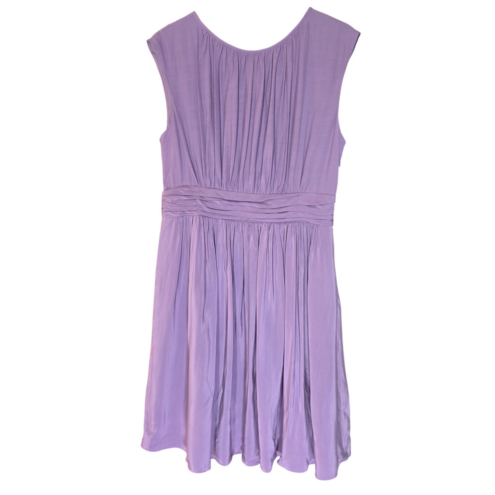 Boden Selena Purple Pleated Ruched Waist Sleeveless Modest Mini Dress Sz 10R NEW